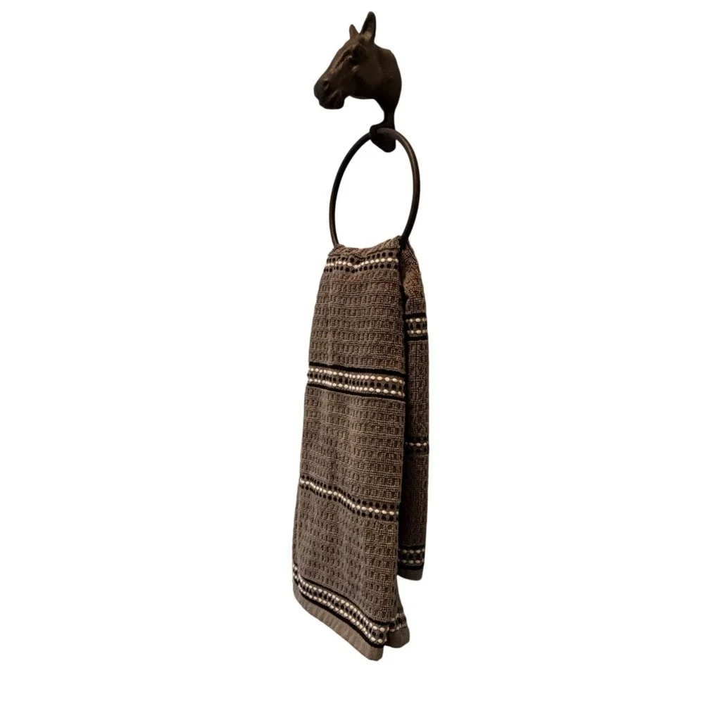 Cast Iron Horse Head Towel Ring Equestrian Western Farmhouse Bathroom Decor